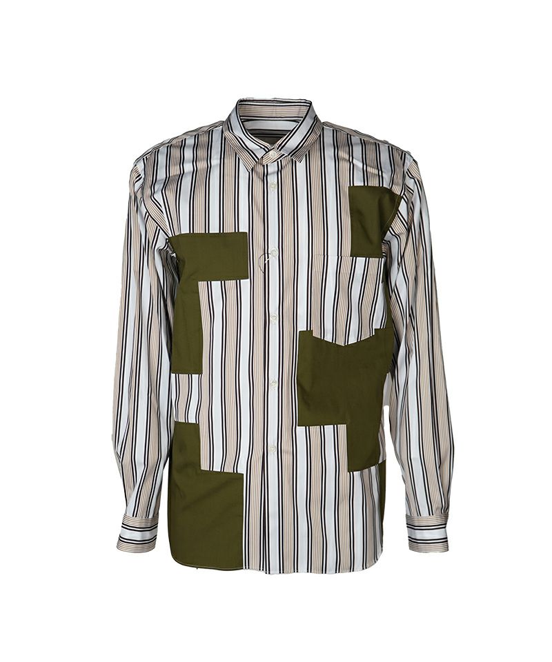 ＜COMME des GARCONS HOMME PLUS＞綿クラスターストライプ×綿ブロード シャツ (PP-B007-051)