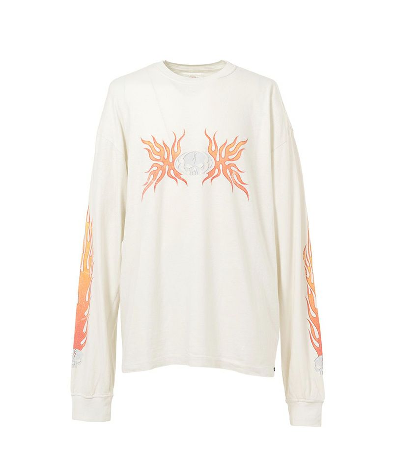 ＜KAMIYA＞“Skull Flame”Distressed L/S Tee