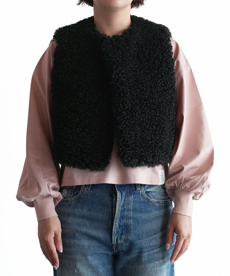 ジャケット・アウター HYKE 24AW FAUX SHEARING CROOPED VEST HYKE＞FAUX SHEARLING CROPPED VEST | MAKES ONLINE STORE