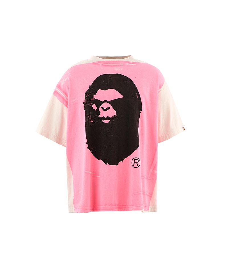 ＜SAINT MICHAEL＞BAPE_SS TEE/HANDPRINT/WHT＋PNK