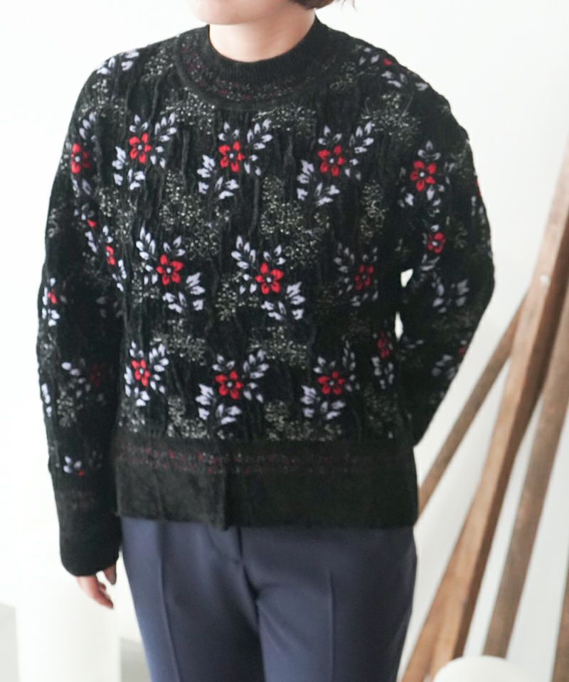 mame kurogouchi トップス Floral Lace-Sleeve Classic Top - navy - Mame Kurogouchi