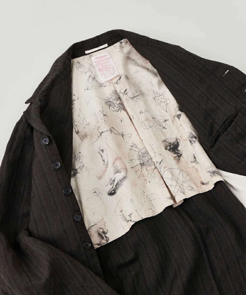 メンズ リネンウール ストライプ ジャケット NICENESS＞S.SLASH / (ウールリネンストライプアーミッシュジャケット