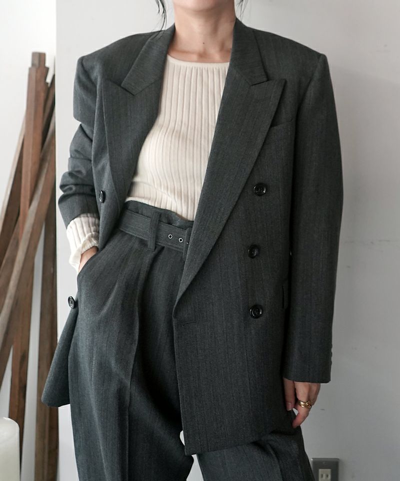 HERRINGBONE PEAKED LAPEL DOUBLE JKT