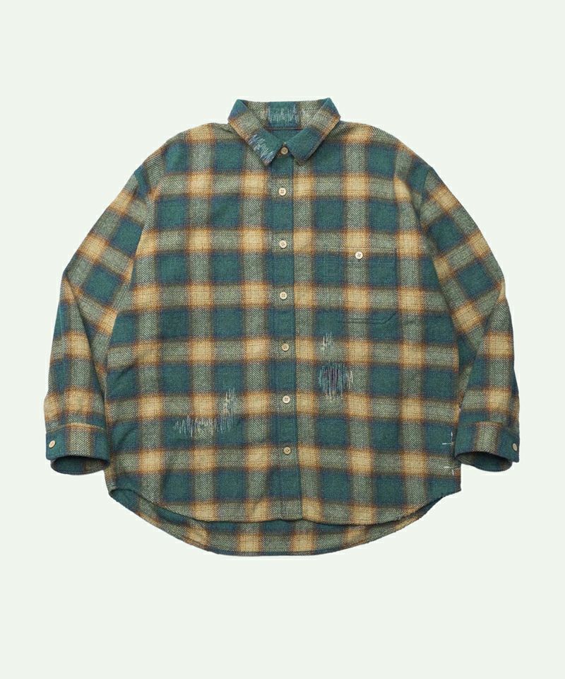 ＜MADNESS＞JAZZ-NEP DISTRESSED FLANNEL BD SHIRT