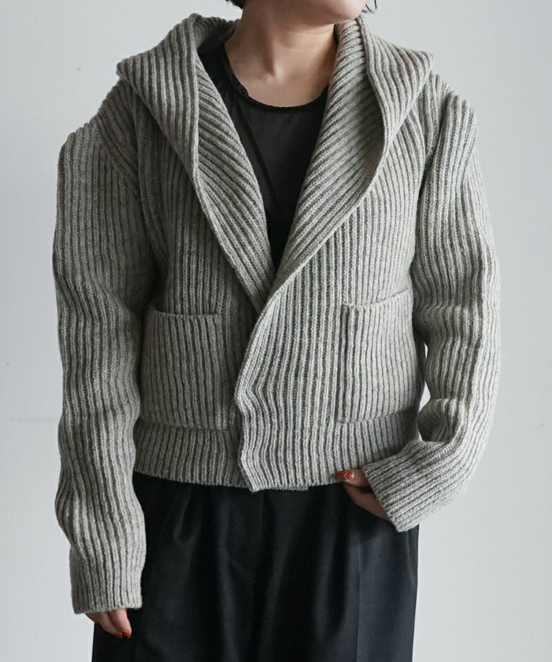 FUMIKA＿UCHIDA＞SHETLAND RIB STITCH HOODED CARDIGAN | MAKES ONLINE