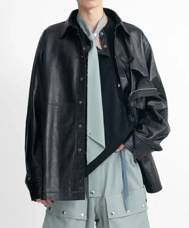 ＜Tamme＞LEATHER PCS SHIRT