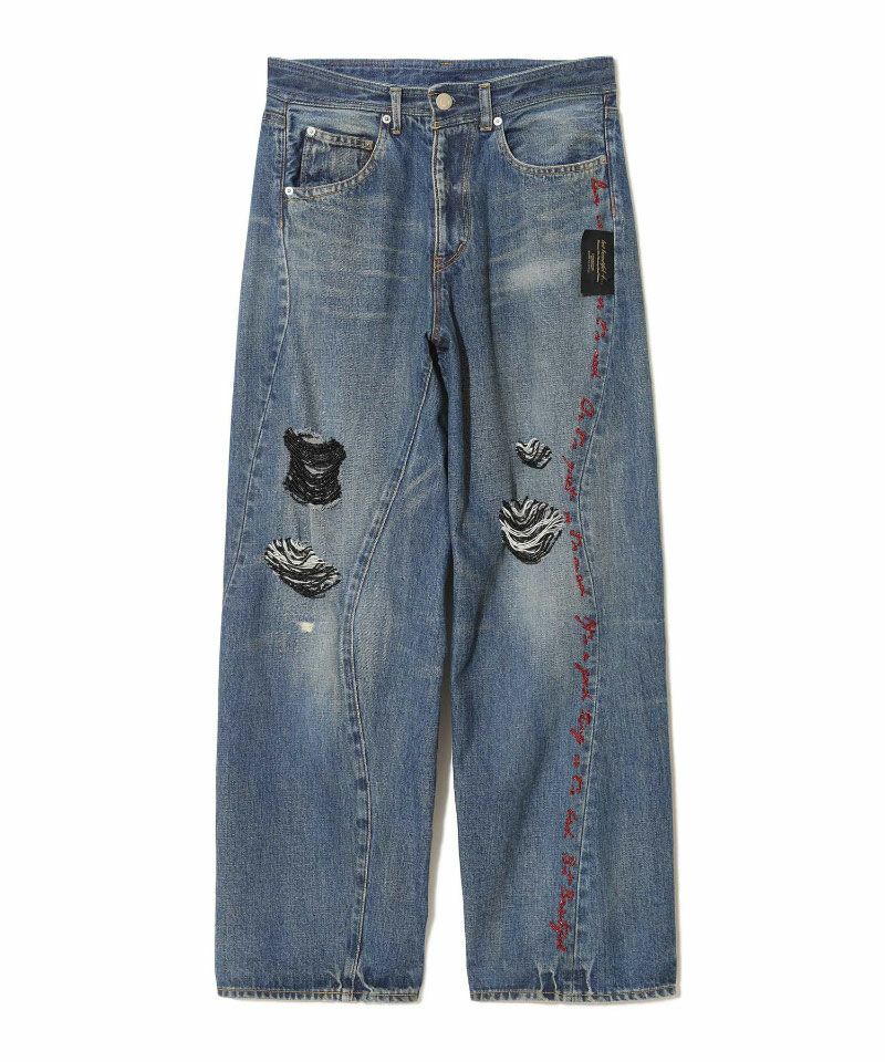 ＜UNDERCOVER＞レタリングビーズ 刺繍加工ワイドデニム
