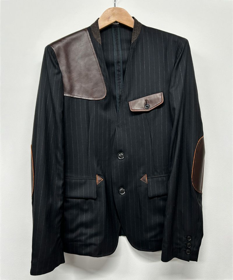 ＜KHOKI＞Leather-Patch No-Collar Jacket