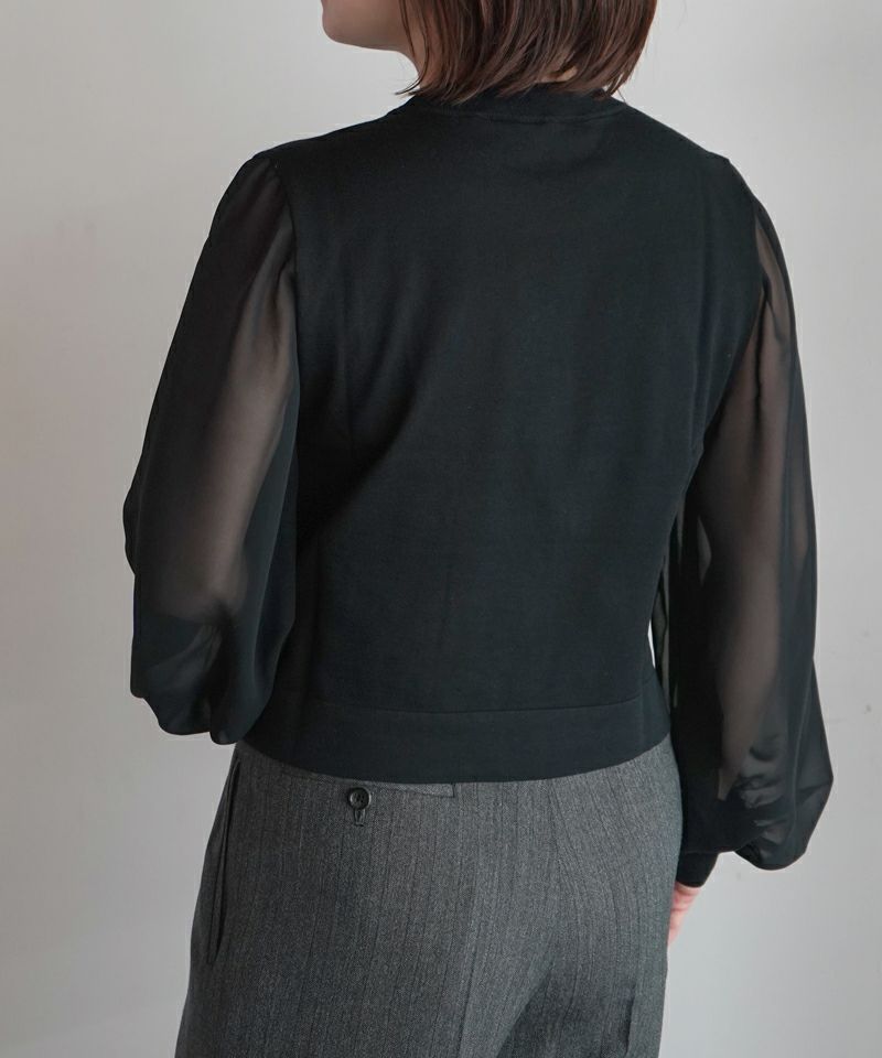 HYKE＞SHEER SLEEVES CREW NECK CROPPED KNIT | MAKES ONLINE STORE