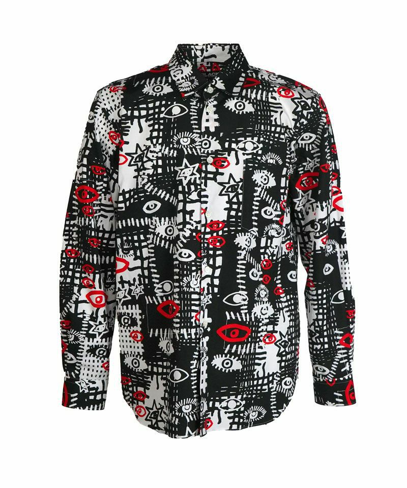 ＜BLACK COMME des GARCONS＞綿ブロード FILIPプリントシャツ (1Q-B008-052)