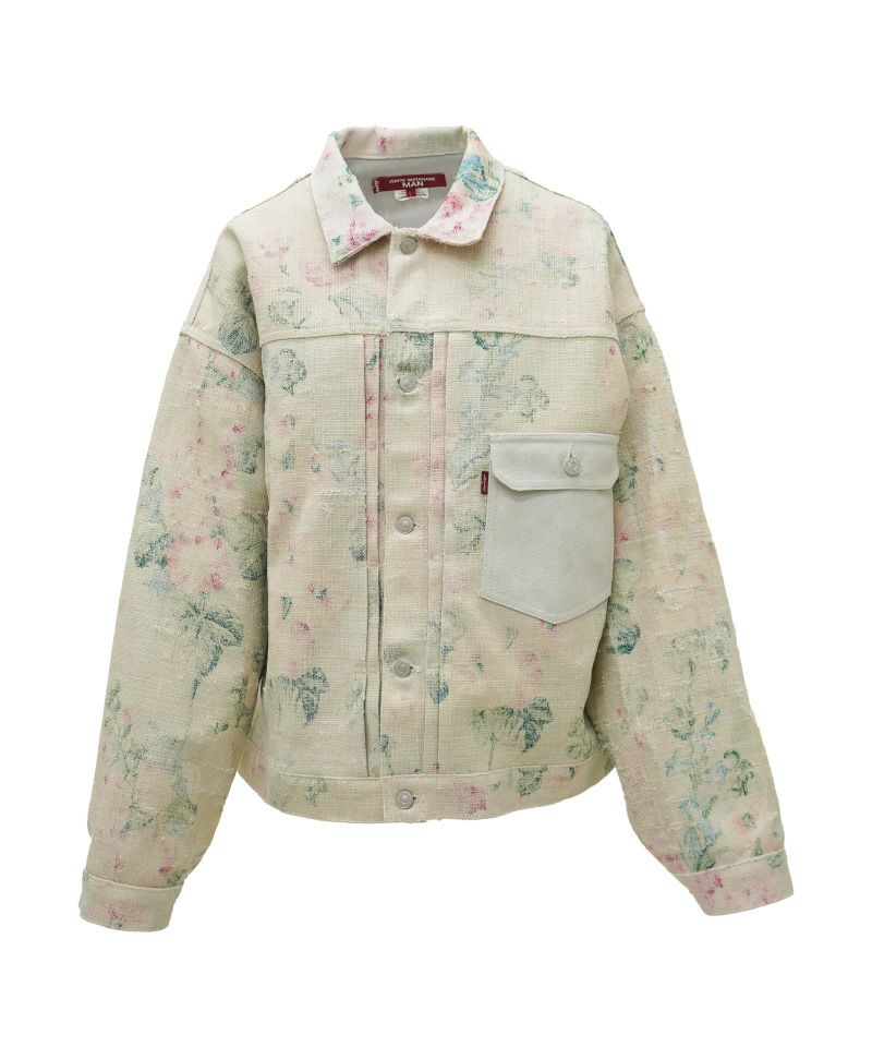 ＜JUNYAWATANABE MAN＞レーヨンリネン花柄プリントx牛革Levis Wネームジャケット