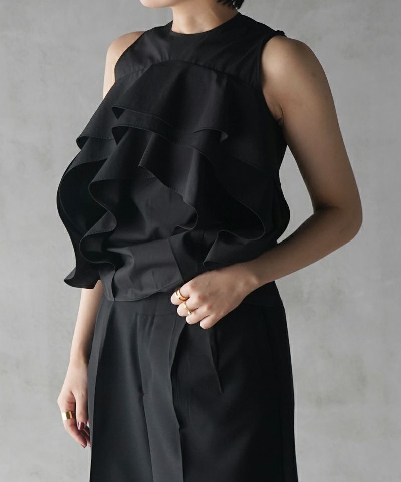 Organic cotton poplin ruffled blouse