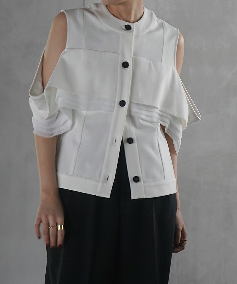 Ruffled sleeveless cardigan