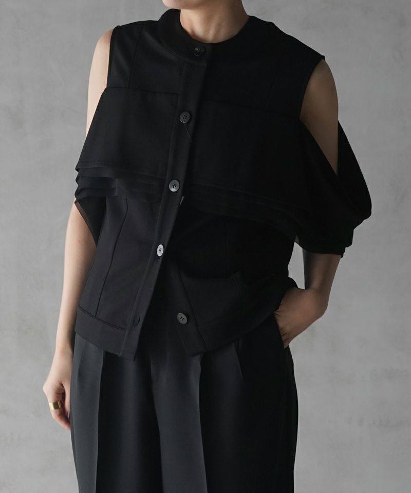 Ruffled sleeveless cardigan