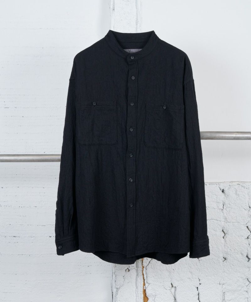 MASSES＞SHRINK SERGE SHRINK STAND COLLAR BLOUSE | MAKES ONLINE STORE